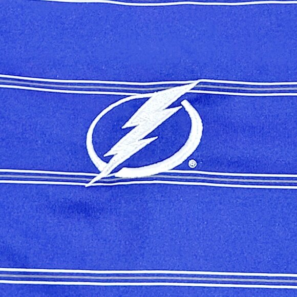 Antigua Tampa Bay Lightning Polo Shirt Men L Blue Striped Golf Performance - Picture 3 of 8